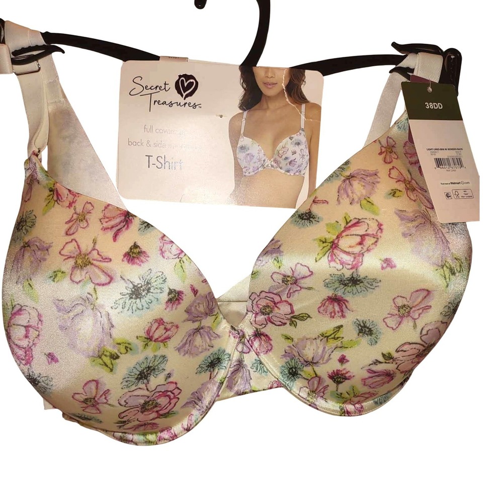 Secret Treasures Floral T-Shirt Bra 38DD Lightly Lined Underwire Bonded Back